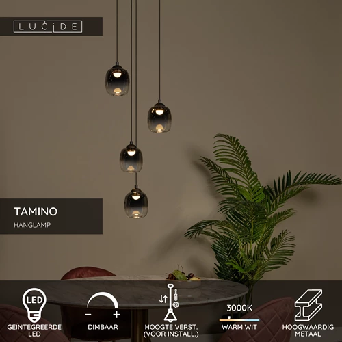 Lucide TAMINO - Hanglamp - Ø 36 cm - LED Dimb. - 4x5,2W 3000K - Zwart - USP